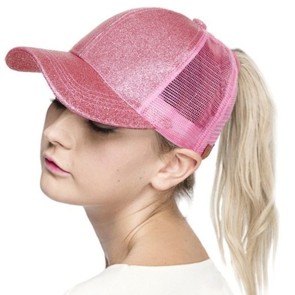 Pink Glitter C.C Ponytail Messy Bun Cap - Picture 5 of 8